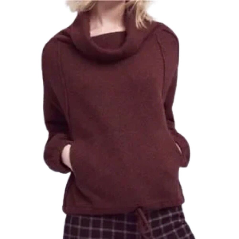 Anthropologie Field & Flower Maroon Cowl Neck Kangaroo Pocket Sweater Size Small